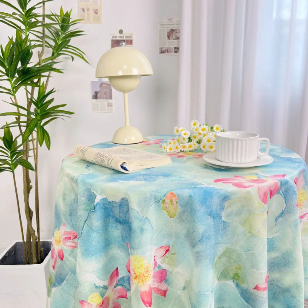 Dining Mat Vintage Floral Table Cloth Chinese Style Printing Elegant Picnic Mat Light Luxury Round Table Tablecloth Girl's Desk