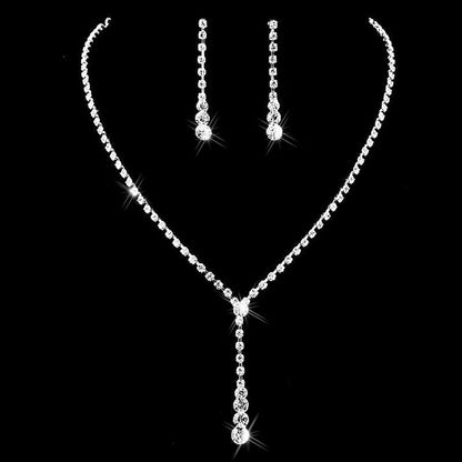 Fashion Drop Crystal Jewelry Set Rhinestone Necklace Earrings Jewelry Set for Bridal Bridesmaid Wedding Clothing Accessories