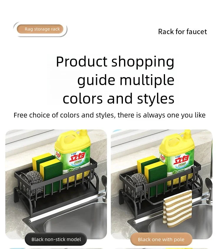 Kitchen Spice Storage Shelf with Drainage Rack, Installation Sink Organizer, Tap-Mounted Shelf for Home Kitchen Accessories