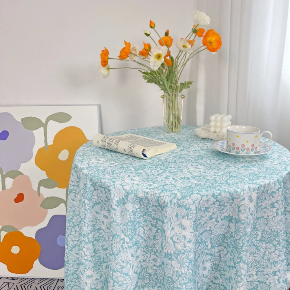 Dining Mat Vintage Floral Table Cloth Chinese Style Printing Elegant Picnic Mat Light Luxury Round Table Tablecloth Girl's Desk