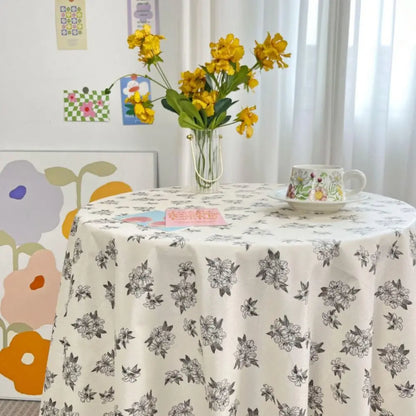 Dining Mat Vintage Floral Table Cloth Chinese Style Printing Elegant Picnic Mat Light Luxury Round Table Tablecloth Girl's Desk