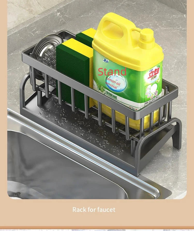 Kitchen Spice Storage Shelf with Drainage Rack, Installation Sink Organizer, Tap-Mounted Shelf for Home Kitchen Accessories