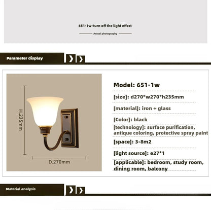 American Country Simple Living Room Corridor Aisle Bedroom Bedside Single Wall Lamp