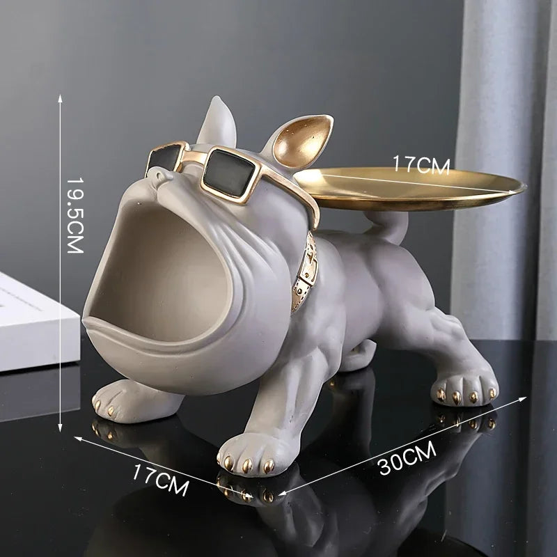 Figurine de bouledogue en résine avec rangement pour clés