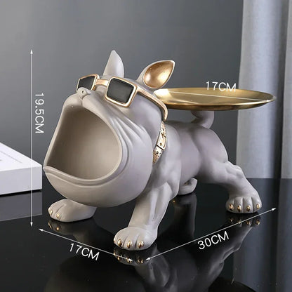 Figurine de bouledogue en résine avec rangement pour clés