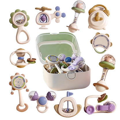 Baby Teething Toys 10Pc Hand-Held Toys Set Particle Feel Food-Grade Silicone Material Sensory Development Tray Toy Baby Gifts