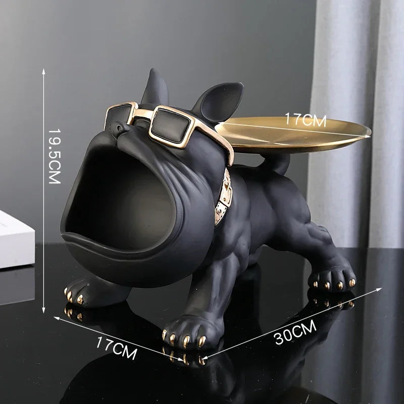 Figurine de bouledogue en résine avec rangement pour clés