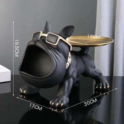 Figurine de bouledogue en résine avec rangement pour clés