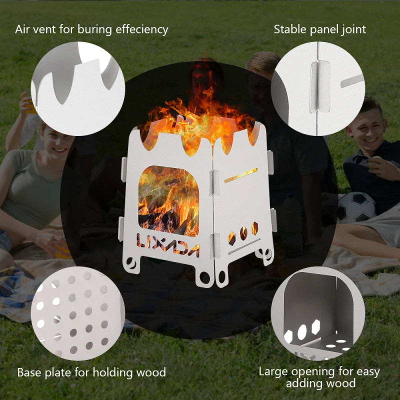 Réchaud à bois de camping pliable en acier inoxydable ultraléger