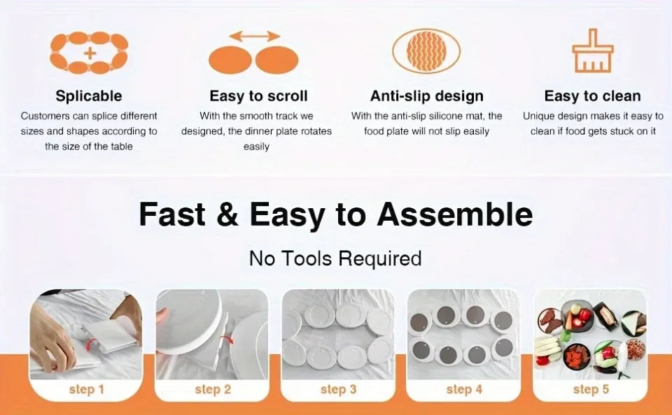 Dining Table Rotating Food Tray Foldable Space Saving Dish Outdoor Family Picnic Saucer Easy To Assemble and Clean Dining Tools