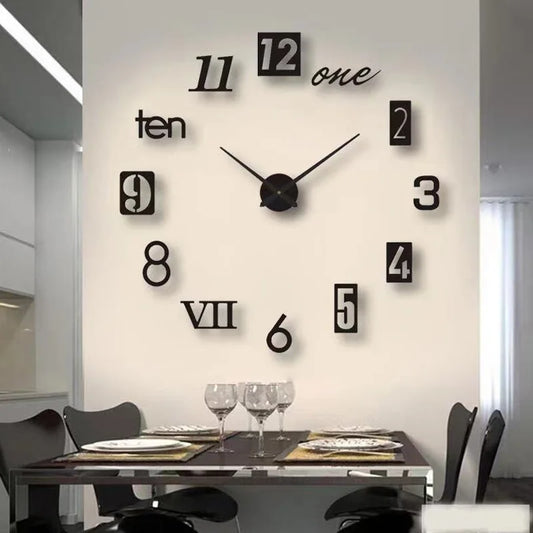 Horloge murale miroir en acrylique avec chiffres romains 3D