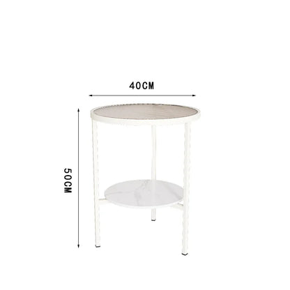 Light luxury living room, small round table next to sofa, simple shelf, creative mini balcony, leisurely small side corner