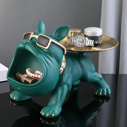 Figurine de bouledogue en résine avec rangement pour clés
