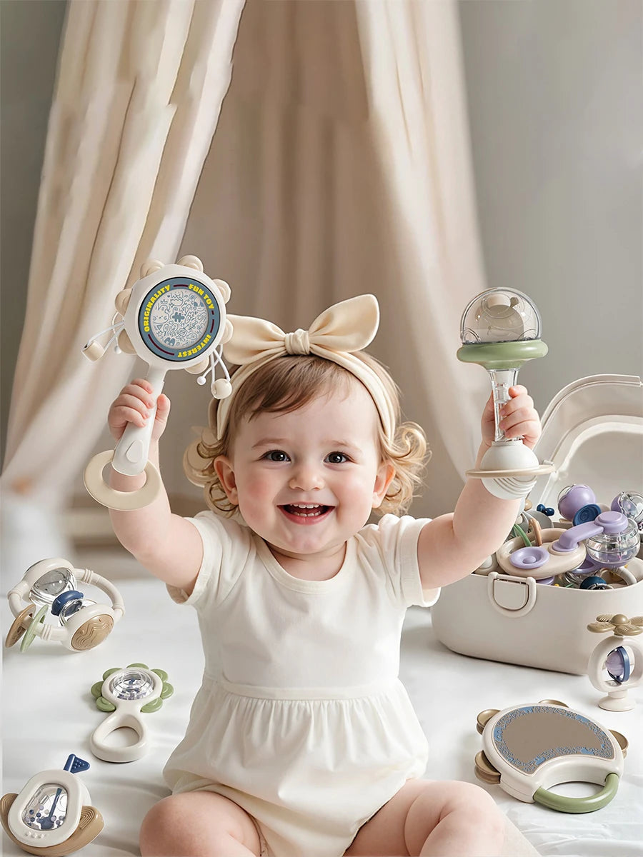 Baby Teething Toys 10Pc Hand-Held Toys Set Particle Feel Food-Grade Silicone Material Sensory Development Tray Toy Baby Gifts