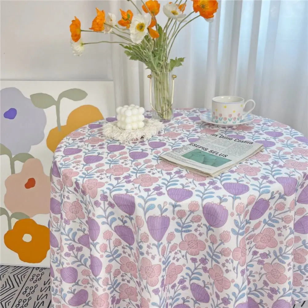 Dining Mat Vintage Floral Table Cloth Chinese Style Printing Elegant Picnic Mat Light Luxury Round Table Tablecloth Girl's Desk