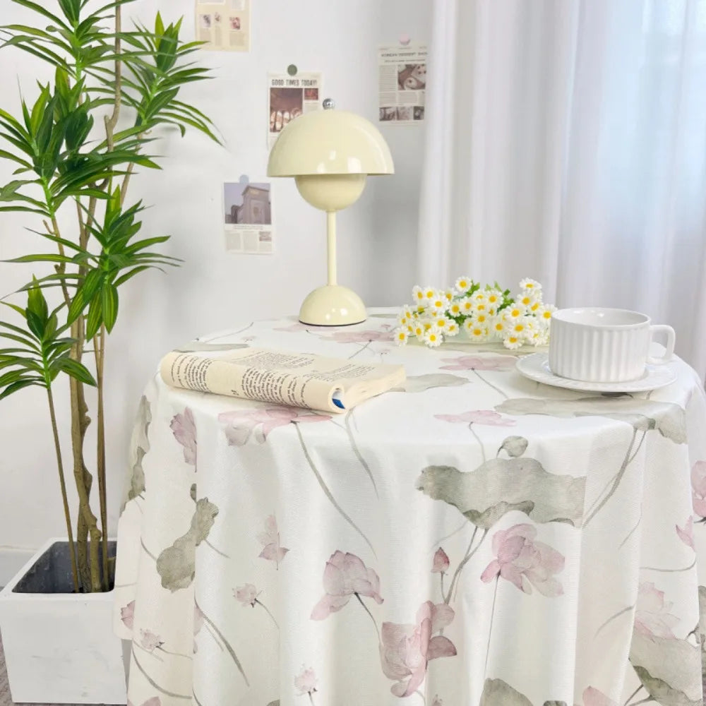Dining Mat Vintage Floral Table Cloth Chinese Style Printing Elegant Picnic Mat Light Luxury Round Table Tablecloth Girl's Desk