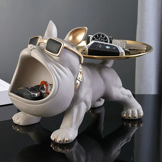 Figurine de bouledogue en résine avec rangement pour clés