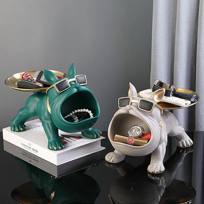 Figurine de bouledogue en résine avec rangement pour clés