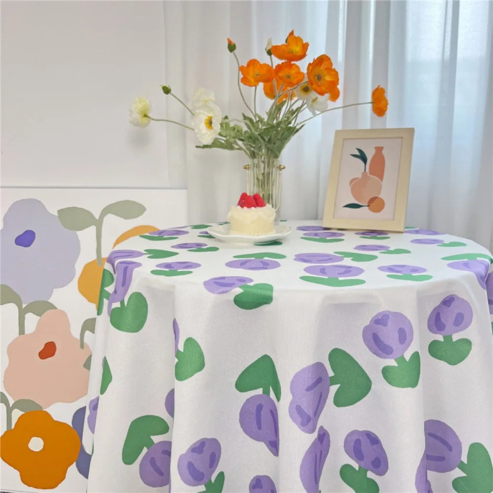 Dining Mat Vintage Floral Table Cloth Chinese Style Printing Elegant Picnic Mat Light Luxury Round Table Tablecloth Girl's Desk