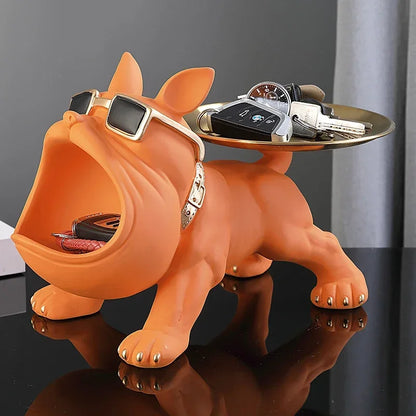 Figurine de bouledogue en résine avec rangement pour clés