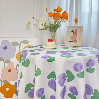 Dining Mat Vintage Floral Table Cloth Chinese Style Printing Elegant Picnic Mat Light Luxury Round Table Tablecloth Girl's Desk