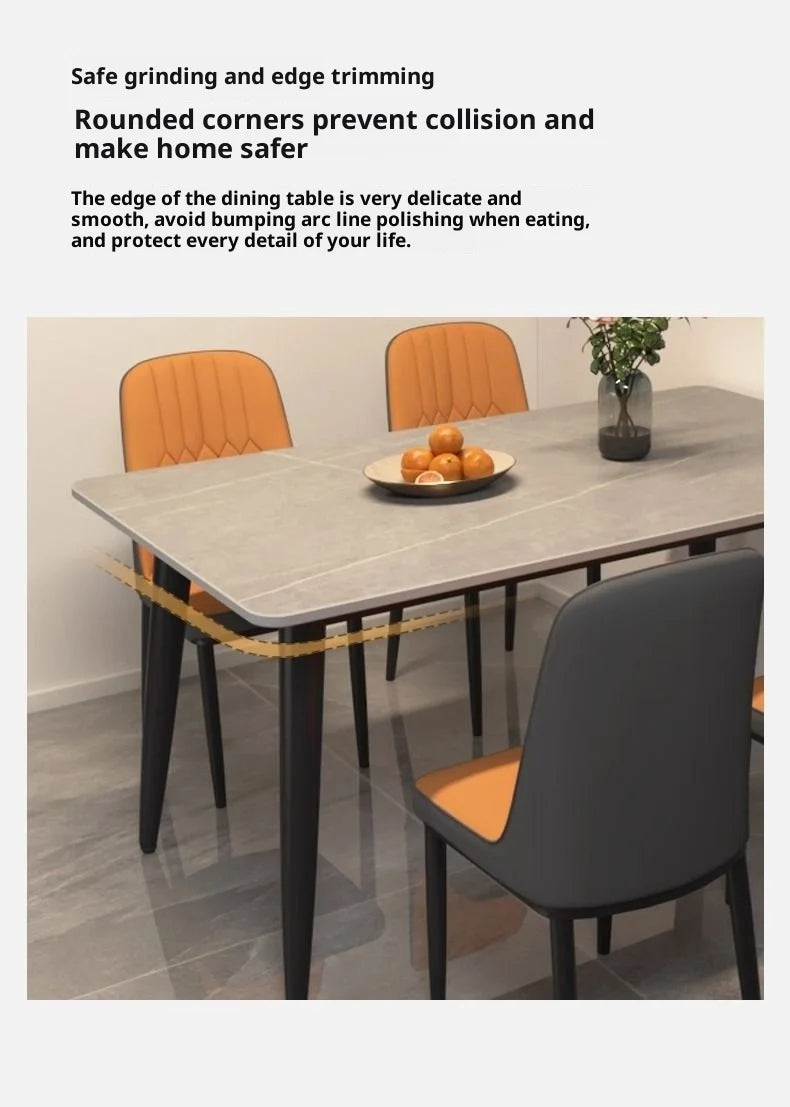 Sintered Stone Dining Table Modern Minimalist Thick Matte Top Light Luxury Glossy Edge Small Space Home Furniture Dinning Table