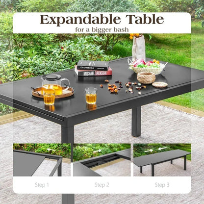 Dining Table Restaurant Rectangular Garden Dining Set Factory Luxury Patio Extendable Outdoor for 6-8 Persons Metal Steel Modern