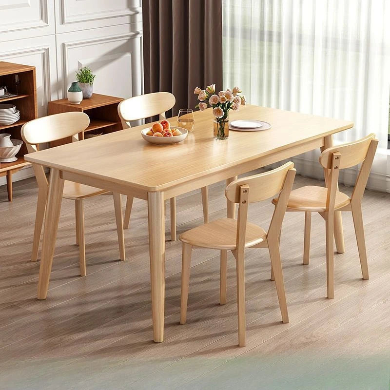 Solid Wood Dining Table Modern Rectangular Kitchen Table Minimalist Rectangular Compact Small Space Saving Kitchen Dining Room
