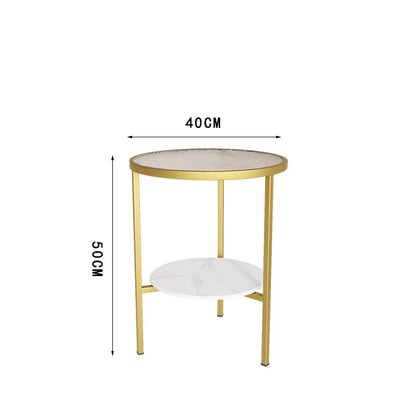 Light luxury living room, small round table next to sofa, simple shelf, creative mini balcony, leisurely small side corner