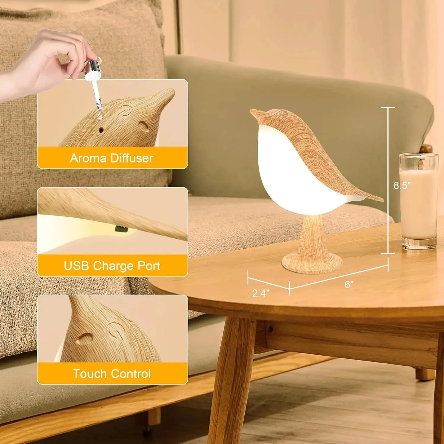 Lampe de bureau sans fil en forme d'oiseau