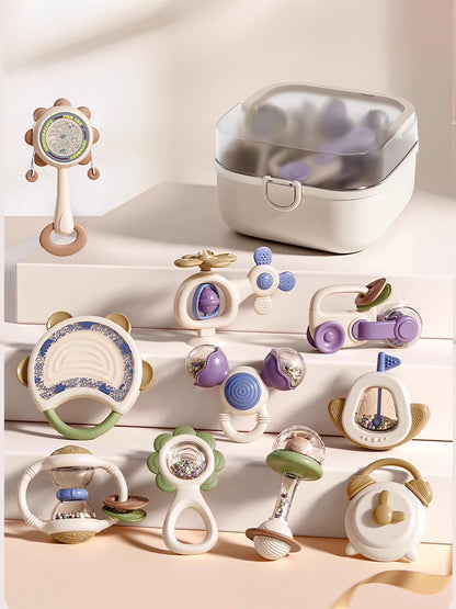 Baby Teething Toys 10Pc Hand-Held Toys Set Particle Feel Food-Grade Silicone Material Sensory Development Tray Toy Baby Gifts