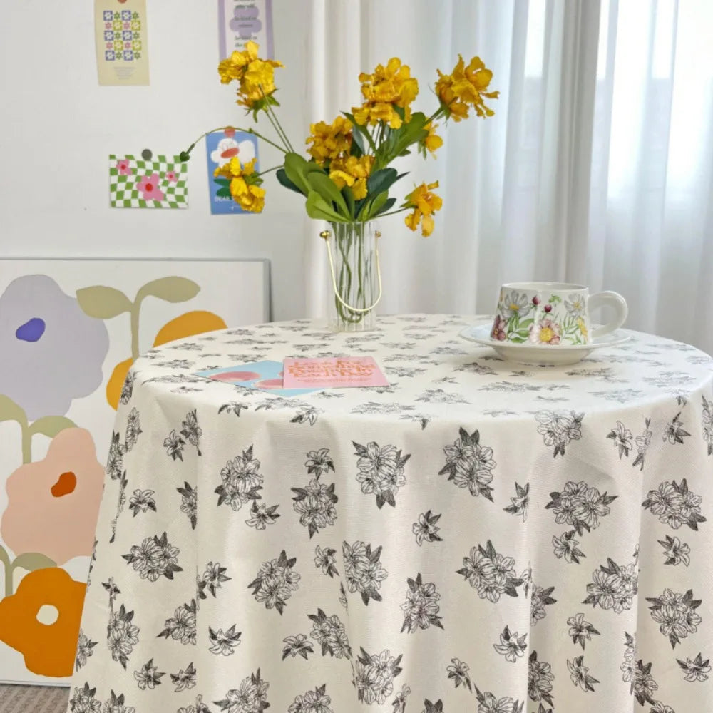 Dining Mat Vintage Floral Table Cloth Chinese Style Printing Elegant Picnic Mat Light Luxury Round Table Tablecloth Girl's Desk