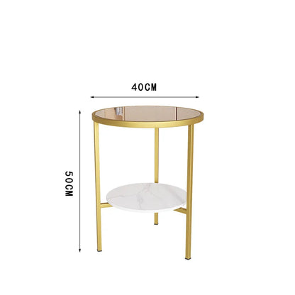 Light luxury living room, small round table next to sofa, simple shelf, creative mini balcony, leisurely small side corner