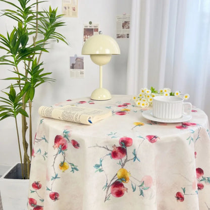 Dining Mat Vintage Floral Table Cloth Chinese Style Printing Elegant Picnic Mat Light Luxury Round Table Tablecloth Girl's Desk
