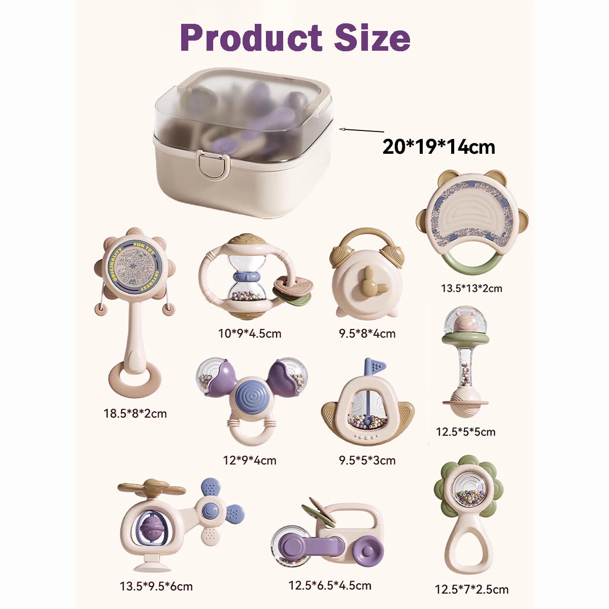 Baby Teething Toys 10Pc Hand-Held Toys Set Particle Feel Food-Grade Silicone Material Sensory Development Tray Toy Baby Gifts