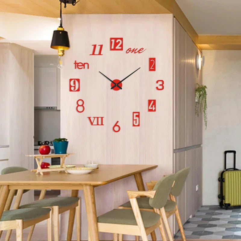 Horloge murale miroir en acrylique avec chiffres romains 3D