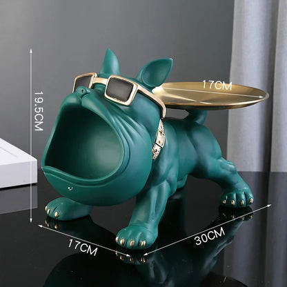 Figurine de bouledogue en résine avec rangement pour clés